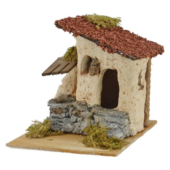 Casa rústica con escalera y pozo para pesebre cm 15x15,5x15 h
