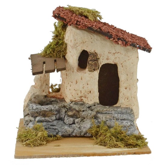 Casa rústica con escalera y pozo para pesebre cm 15x15,5x15 h