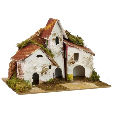 Case di campagna con chiesetta in lontananza cm 15x10x10,5 h