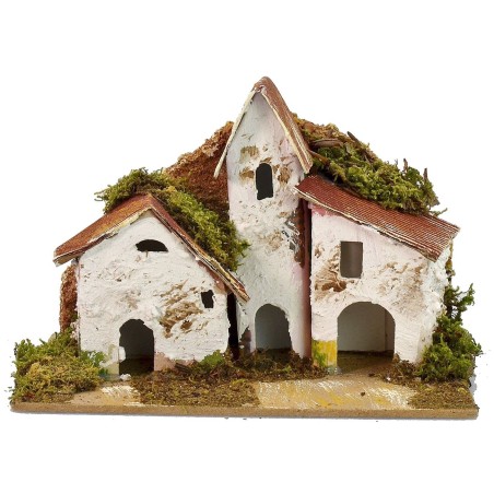Case di campagna con chiesetta in lontananza cm 15x10x10,5 h