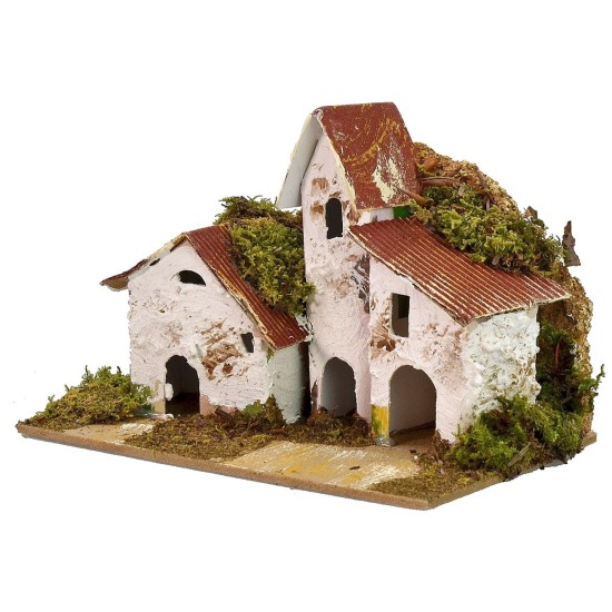 Case di campagna con chiesetta in lontananza cm 15x10x10,5 h