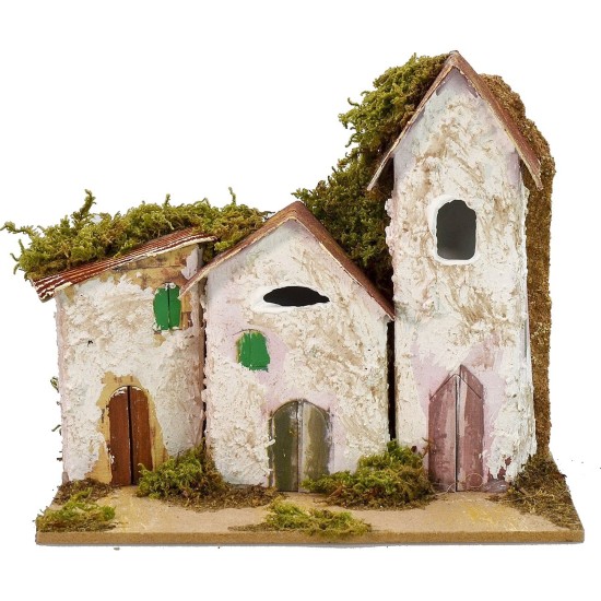 Casas en la lejanía con Iglesia cm 15x10x13 h Mundo Pesebres