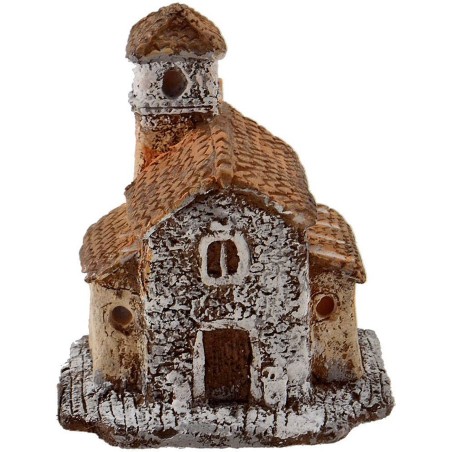 Resin church with bell tower, nativity scene cm 6.5x5x7.5 h.