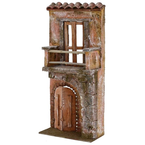 Facciata di casa con balcone cm 14x7x31 h. per presepe Mondo