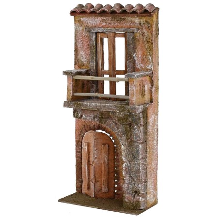 Fachada de casa con balcón de 14x7x31 cm de altura para belén.