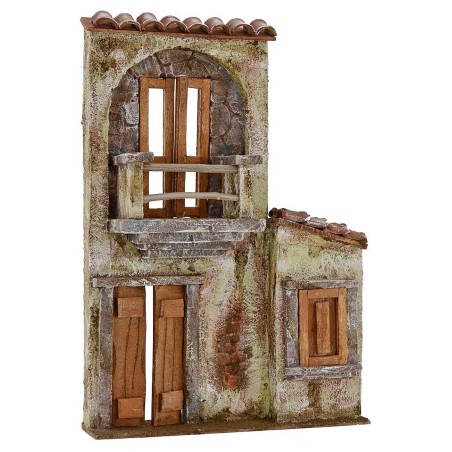 Facciata di casa con balcone cm 21,5x5x30,5 h per statue da 10