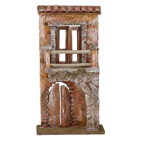 Facciata di casa con balcone e portone cm 10x4x18,5 h. Mondo