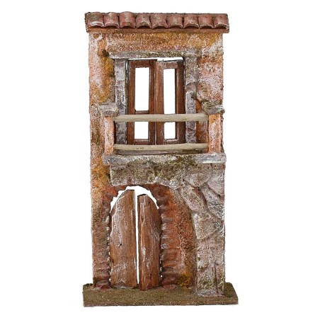 Fachada de casa con balcón y portón de 10x4x18,5 cm h.