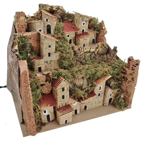 Paesaggio per presepe con casette illuminate a luci led cm