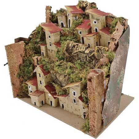 Landscape for nativity scene with houses illuminated by LED lights cm