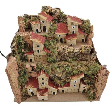 Nativity scene landscape with houses illuminated by LED lights