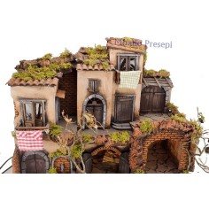 Presepe Napoletano stile 700 con borgo illuminato con fontana 2