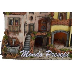 Pesebre con pueblo iluminado con fuente 60x40 Mondo Presepi 2