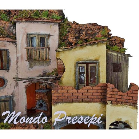 Presepe con borgo illuminato con fontana 60x40 Mondo Presepi