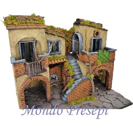 Belén con aldea iluminada con horno 50x40 Mondo Presepi