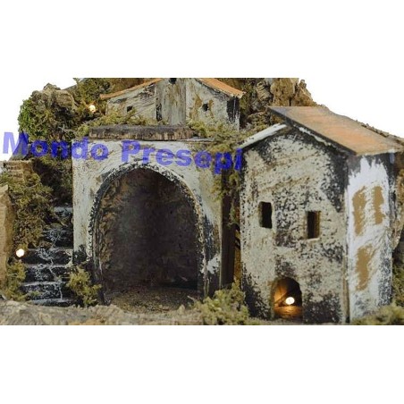 Nativity scene with the fountain and lights cm 42x35x38 h.