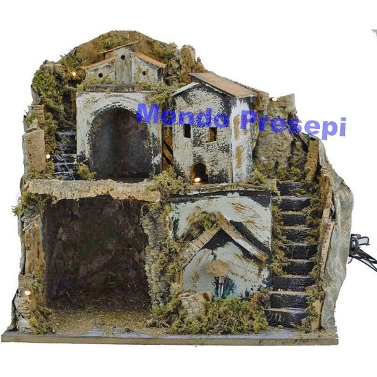 Nativity scene with the fountain and lights cm 42x35x38 h.