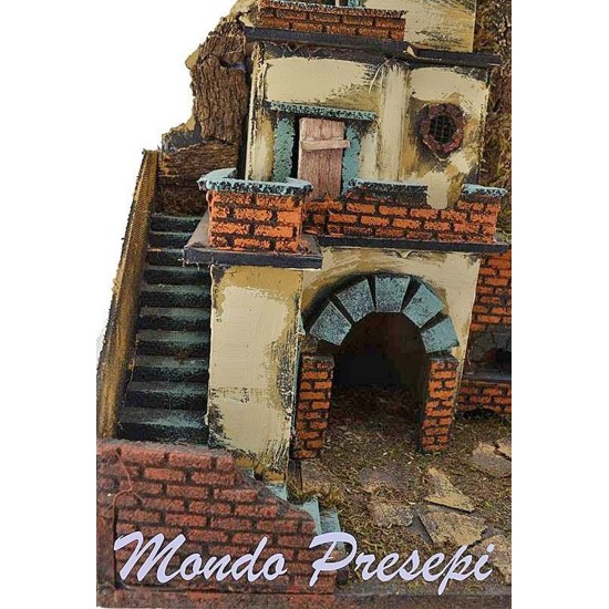 Belén con fuego y luces de 40x29x44 cm. Mondo Presepi.