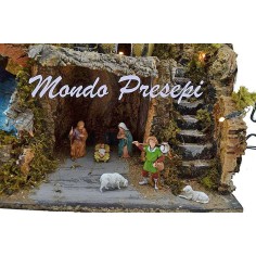 Belén con figuras Landi y arroyo con luces de 42x35x38 cm de 2