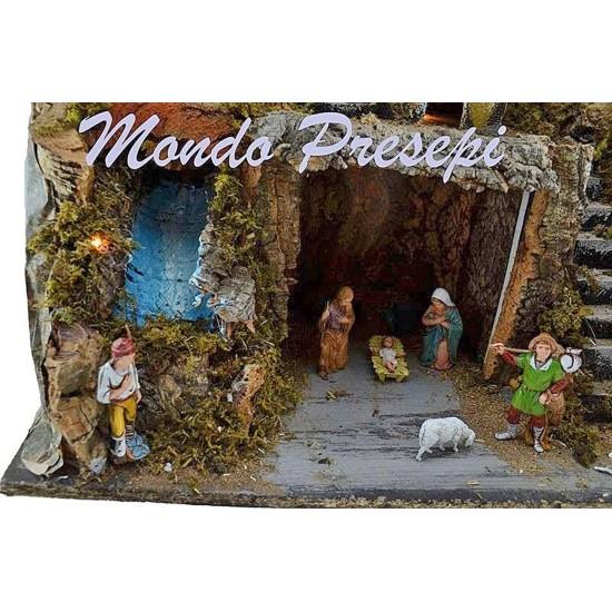 Presepe con statue Landi e ruscello luci cm 42x35x38 h. Mondo