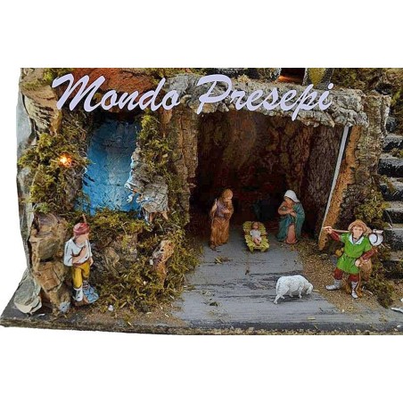 Presepe con statue Landi e ruscello luci cm 42x35x38 h. Mondo