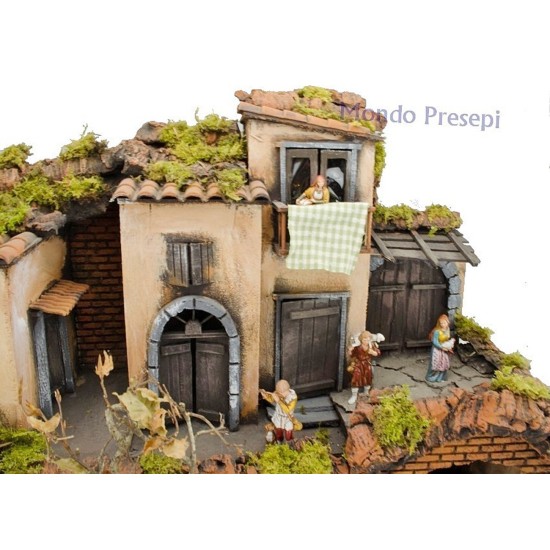 Presepe con statue illuminato con fontana 60x40 Mondo Presepi