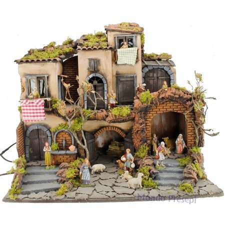 Pesebre con estatuas iluminado con fuente 60x40 Mundo Pesebres