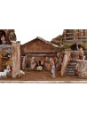 Presepe illuminato completo di statue Landi con case e fontana