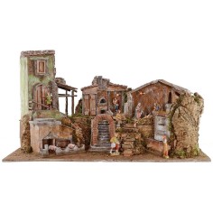 Full illuminated presepe of staue Landi with landscape and