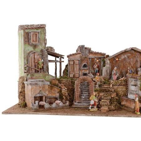 Full illuminated presepe of staue Landi with landscape and