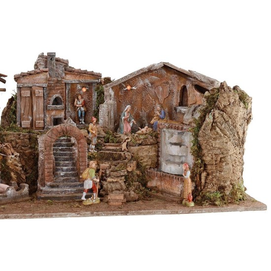 Presepe illuminato completo di staue Landi con paesaggio e