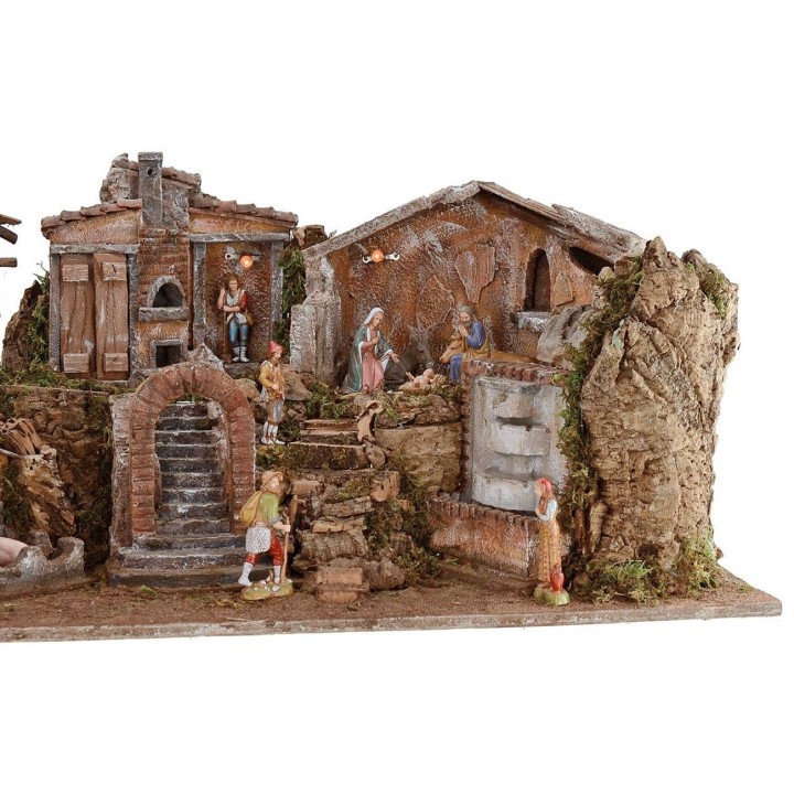 Belén iluminado completo con estatuas Landi y paisaje