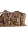Illuminated nativity scene complete with Landi statues and landscape