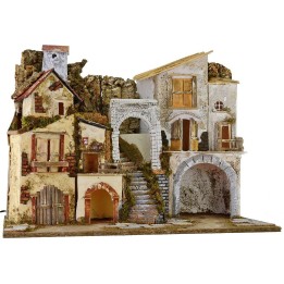 Pesebre iluminado con pueblo y cueva cm 60x34x45 h