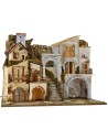 Illuminated nativity scene with village and cave cm 60x34x45 h