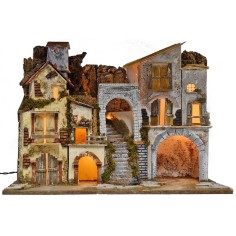 Pesebre iluminado con pueblo y cueva cm 60x34x45 h 2