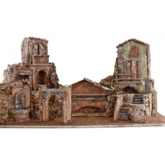 Belén iluminado con casas y fuente funcional de 80x40x41 cm h 2