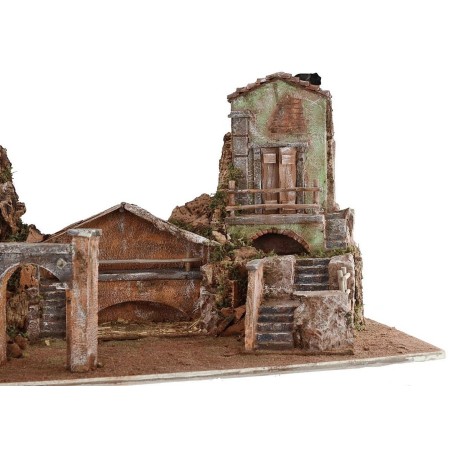 Illuminated nativity scene with houses and working fountain cm 80x40x41 h