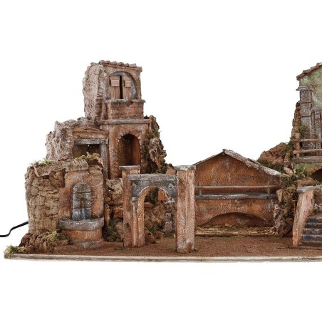 Presepe illuminato con case e fontana funzionante cm 80x40x41 h