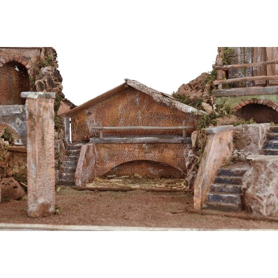 Presepe illuminated with houses and fountain functioning cm