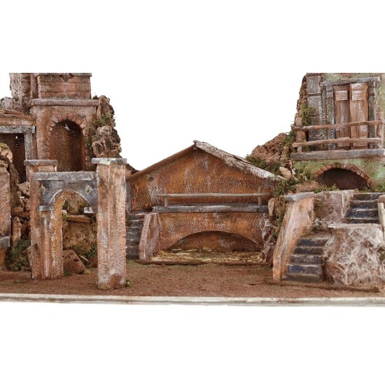 Belén iluminado con casas y fuente funcional de 80x40x41 cm h