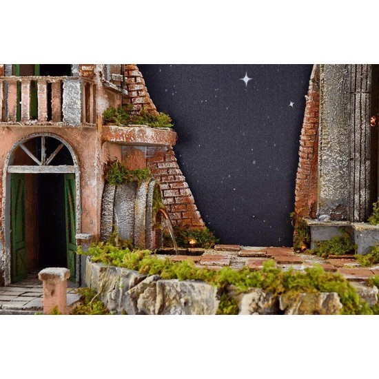 Presepe illuminated with fiber-optic stellar sky, fountain and