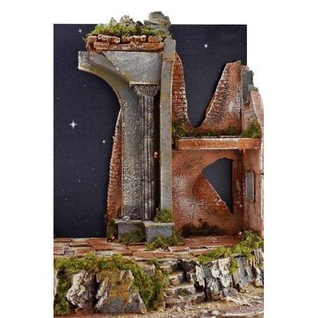 Presepe illuminato con cielo stellato a fibre ottiche, fontana