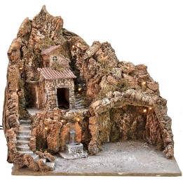 Illuminated nativity scene with working fountain and landscape cm