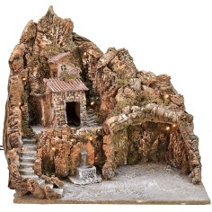 Illuminated nativity scene with working fountain and landscape cm