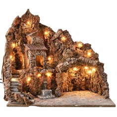 Belén iluminado con fuente funcionando y paisaje cm 2