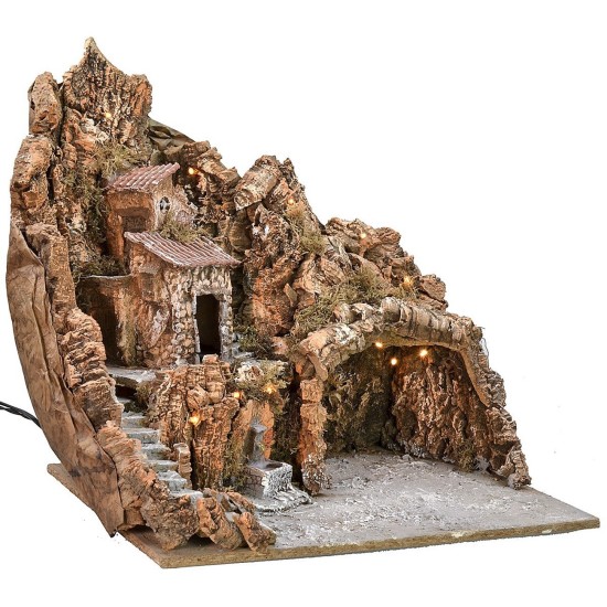 Presepe illuminated with functioning fountain and landscape cm