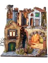Illuminated Neapolitan nativity scene with moving drawbridge