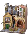 Illuminated Neapolitan nativity scene with moving drawbridge