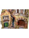Illuminated Neapolitan nativity scene with moving drawbridge